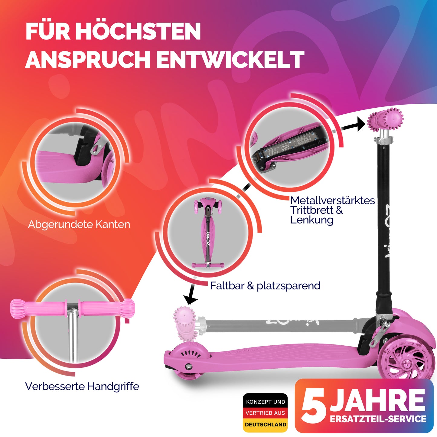 kinnaz ONE, 2 - 6 Jahre, Pink, LED Räder