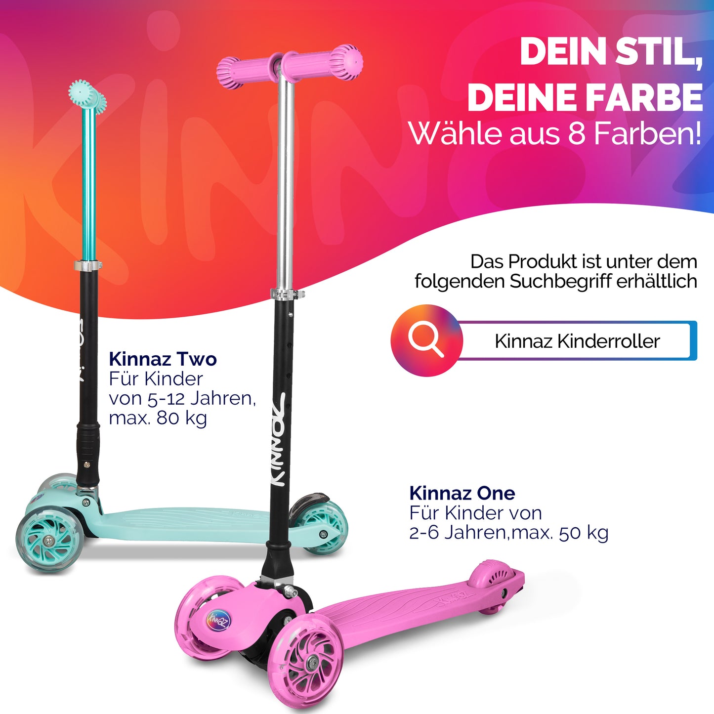 kinnaz ONE, 2 - 6 Jahre, Pink, LED Räder