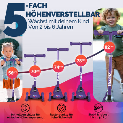 kinnaz ONE, 2 - 6 Jahre, Lila Deluxe, LED Räder