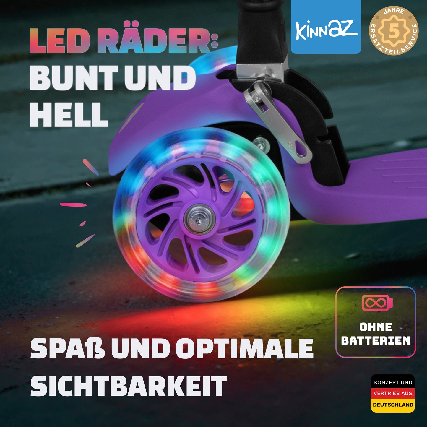 kinnaz ONE, 2 - 6 Jahre, Lila Deluxe, LED Räder