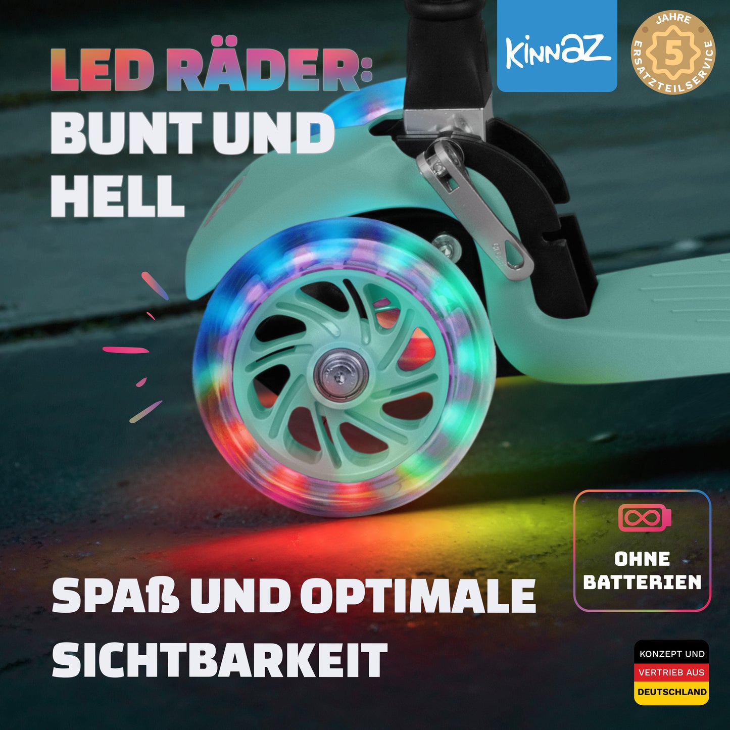 kinnaz ONE, 2 - 6 Jahre, Mint, LED Räder
