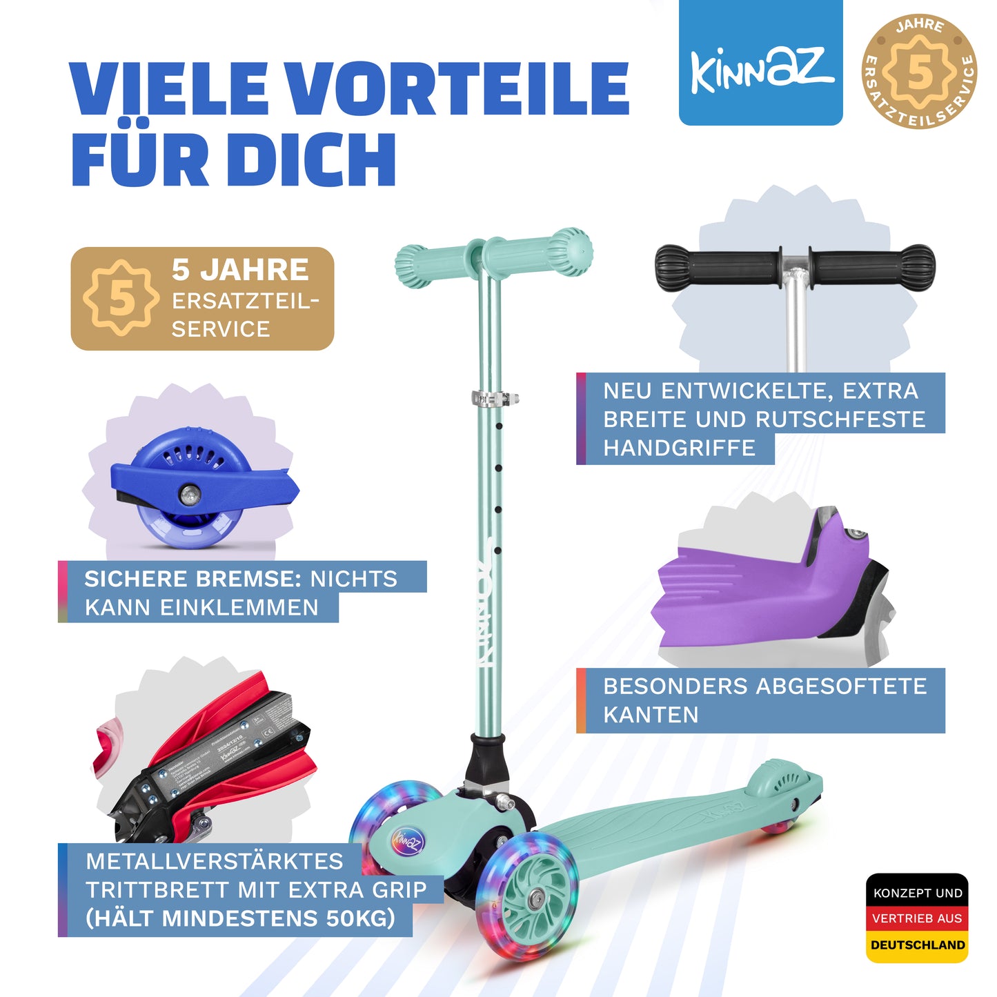 kinnaz ONE, 2 - 6 Jahre, Mint Deluxe, LED Räder