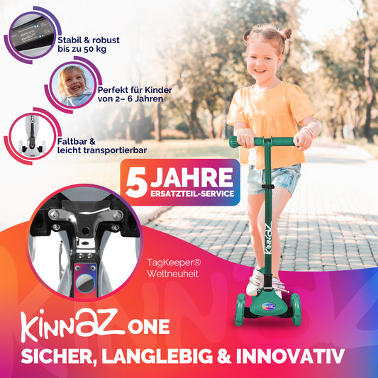 kinnaz ONE, 2 - 6 Jahre, Grün mit schwarzen Applikationen, LED Räder