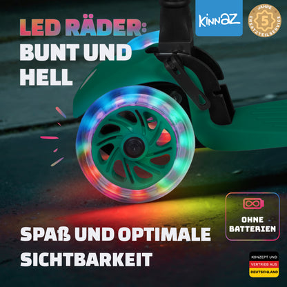 kinnaz ONE, 2 - 6 Jahre, Grün mit schwarzen Applikationen, LED Räder