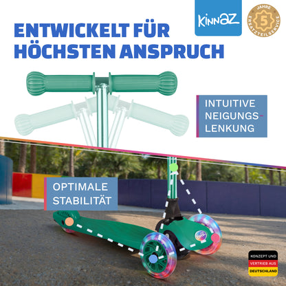 kinnaz ONE, 2 - 6 Jahre, Grün mit schwarzen Applikationen, LED Räder