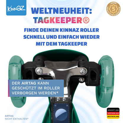 kinnaz ONE, 2 - 6 Jahre, Grün mit schwarzen Applikationen, LED Räder