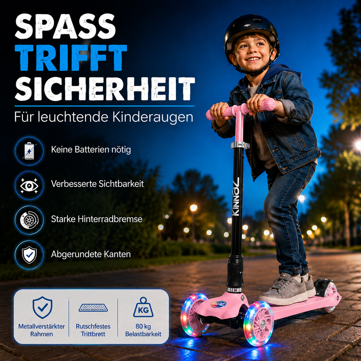 kinnaz Two, pink, ab 5 - 12 Jahre, faltbar, einstellbar, LED Räder