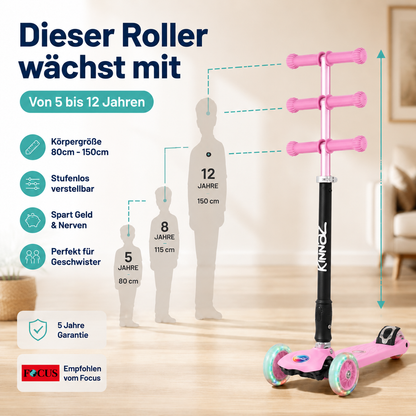 kinnaz Two, pink, ab 5 - 12 Jahre, faltbar, einstellbar, LED Räder