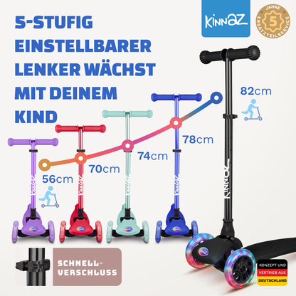 kinnaz ONE, 2 - 6 Jahre, Schwarz mit schwarzen Applikationen, LED Räder