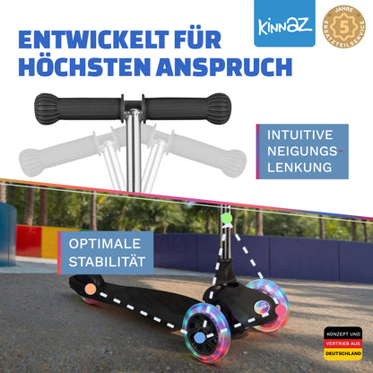 kinnaz ONE, 2 - 6 Jahre, Schwarz mit schwarzen Applikationen, LED Räder