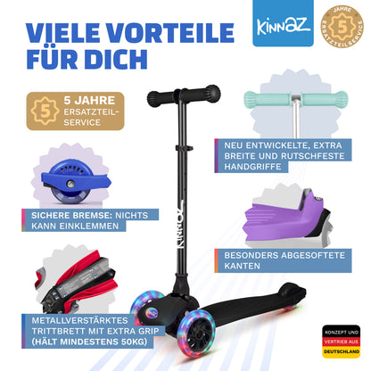 kinnaz ONE, 2 - 6 Jahre, Schwarz mit schwarzen Applikationen, LED Räder