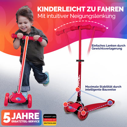 kinnaz ONE, 2 - 6 Jahre, Rot mit schwarzen Applikationen, LED Räder