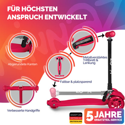kinnaz ONE, 2 - 6 Jahre, Rot mit schwarzen Applikationen, LED Räder