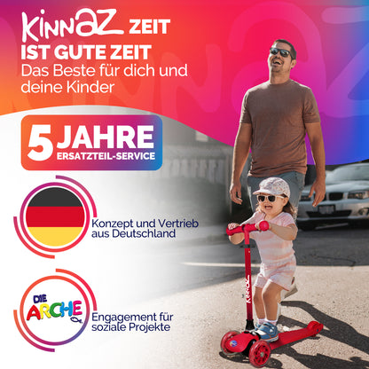 kinnaz ONE, 2 - 6 Jahre, Rot mit schwarzen Applikationen, LED Räder