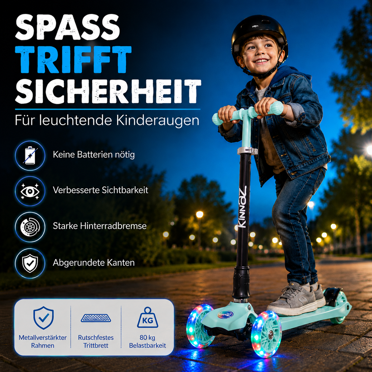 kinnaz Two, Mint, ab 5 - 12 Jahre, faltbar, einstellbar, LED Räder