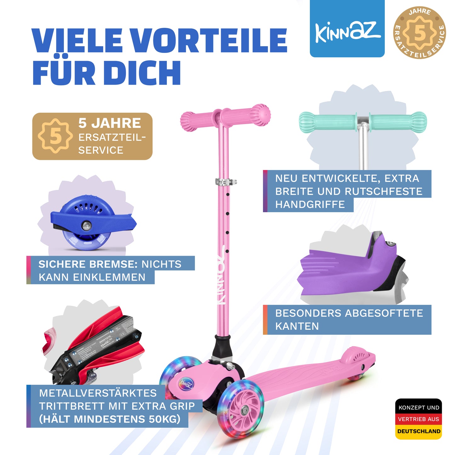 kinnaz ONE, 2 - 6 Jahre, Pink Deluxe, LED Räder