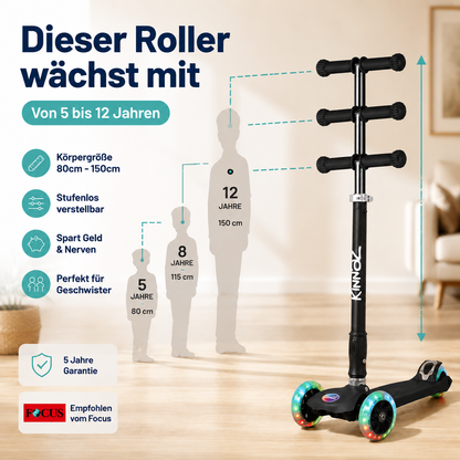 kinnaz Two, Schwarz, ab 5 - 12 Jahre, faltbar, einstellbar, LED Räder