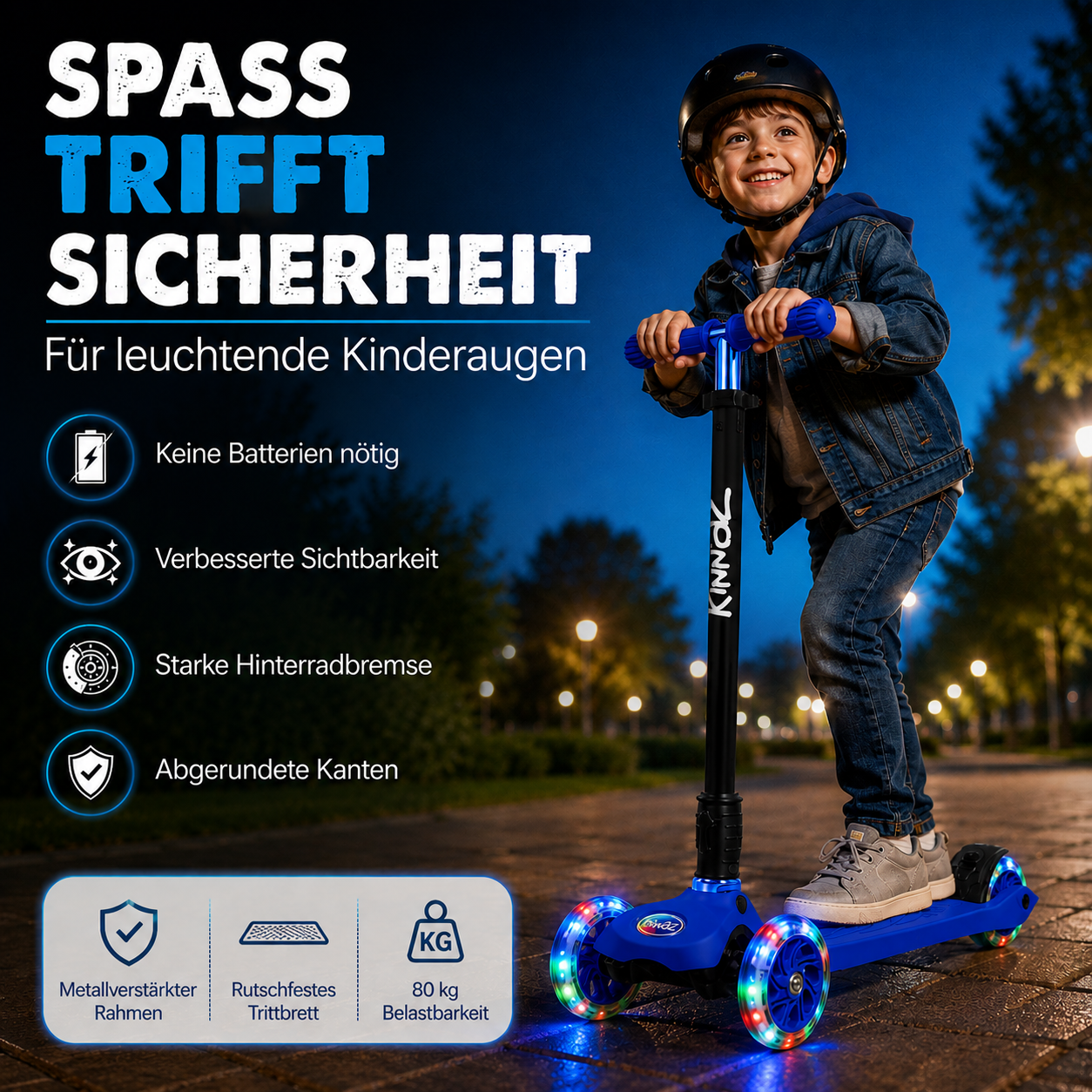 kinnaz Two, Dunkelblau, ab 5 - 12 Jahre, faltbar, einstellbar, LED Räder