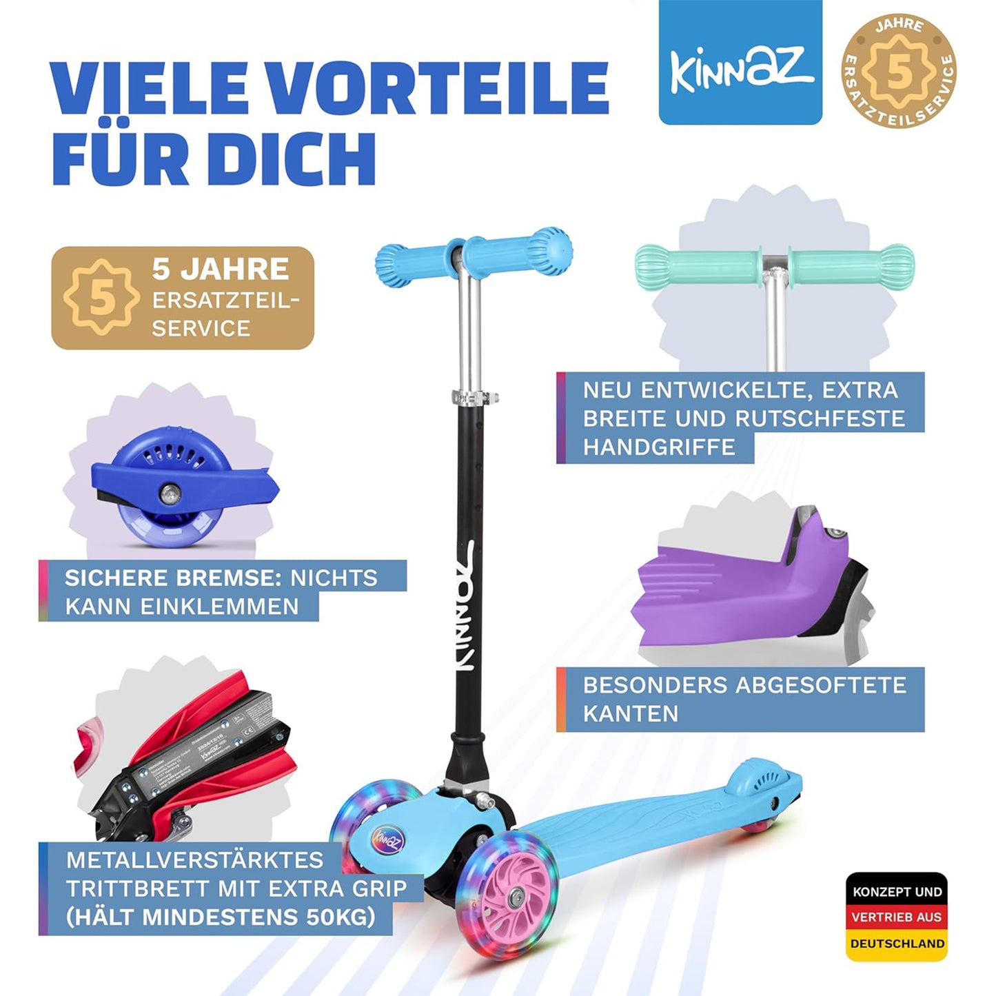 kinnaz ONE, 2 - 6 Jahre, Light Blue, LED Räder