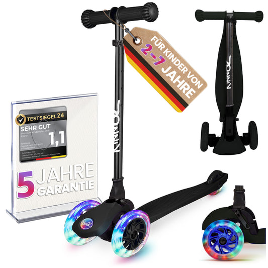 kinnaz ONE, 2 - 6 Jahre, Schwarz mit schwarzen Applikationen, LED Räder