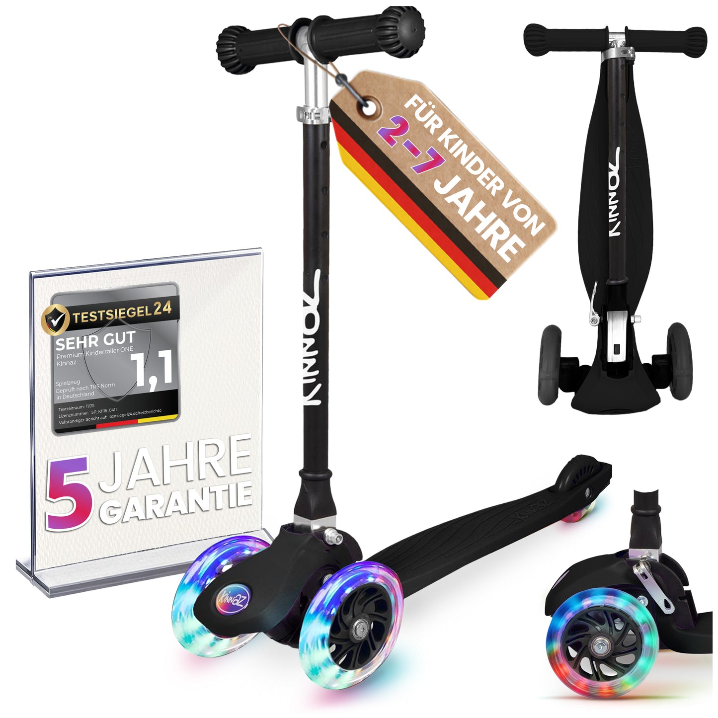 kinnaz ONE, 2 - 6 Jahre, Schwarz, LED Räder