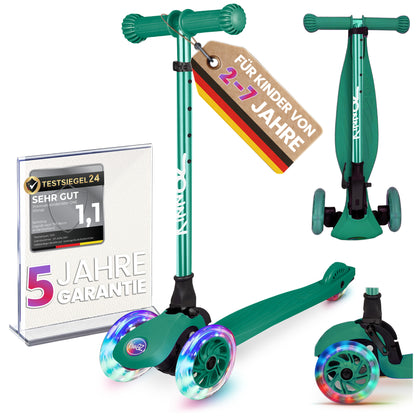 kinnaz ONE, 2 - 6 Jahre, Grün mit schwarzen Applikationen, LED Räder