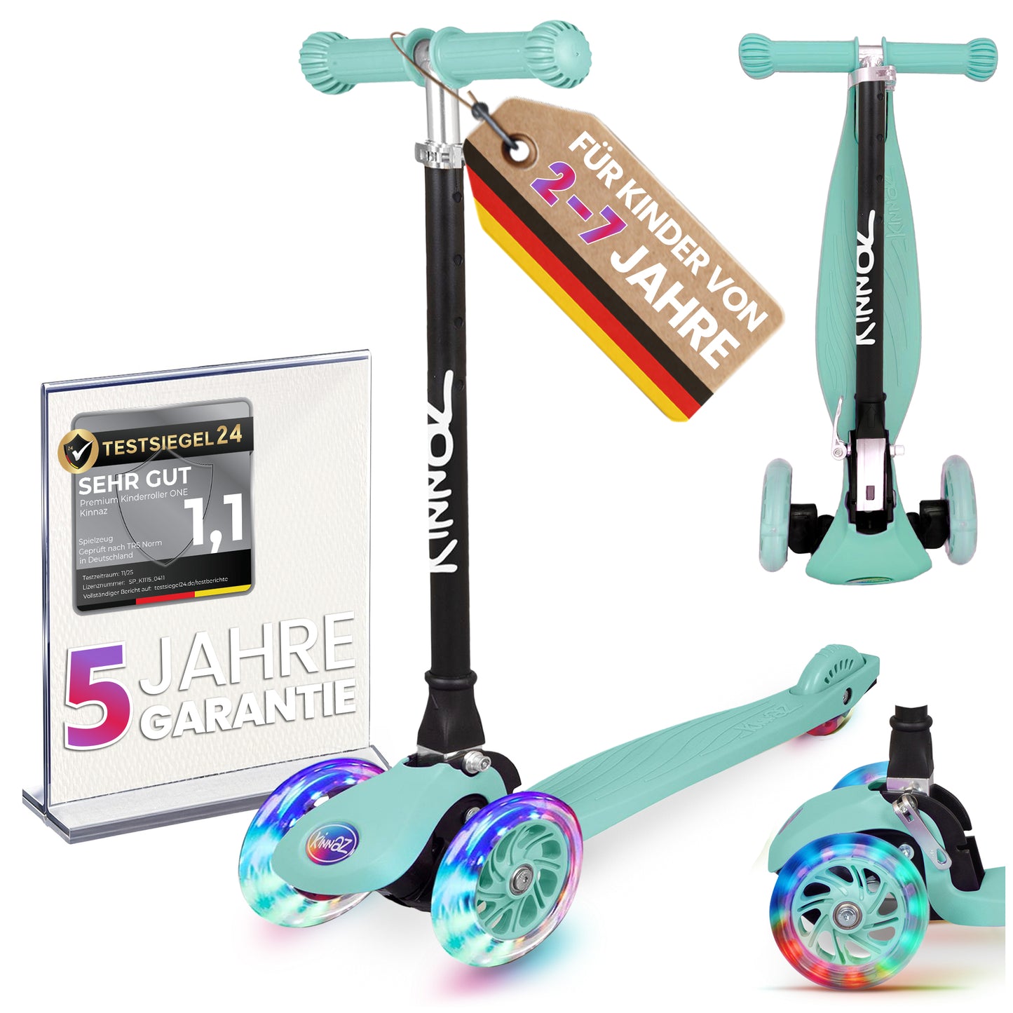 kinnaz ONE, 2 - 6 Jahre, Mint, LED Räder