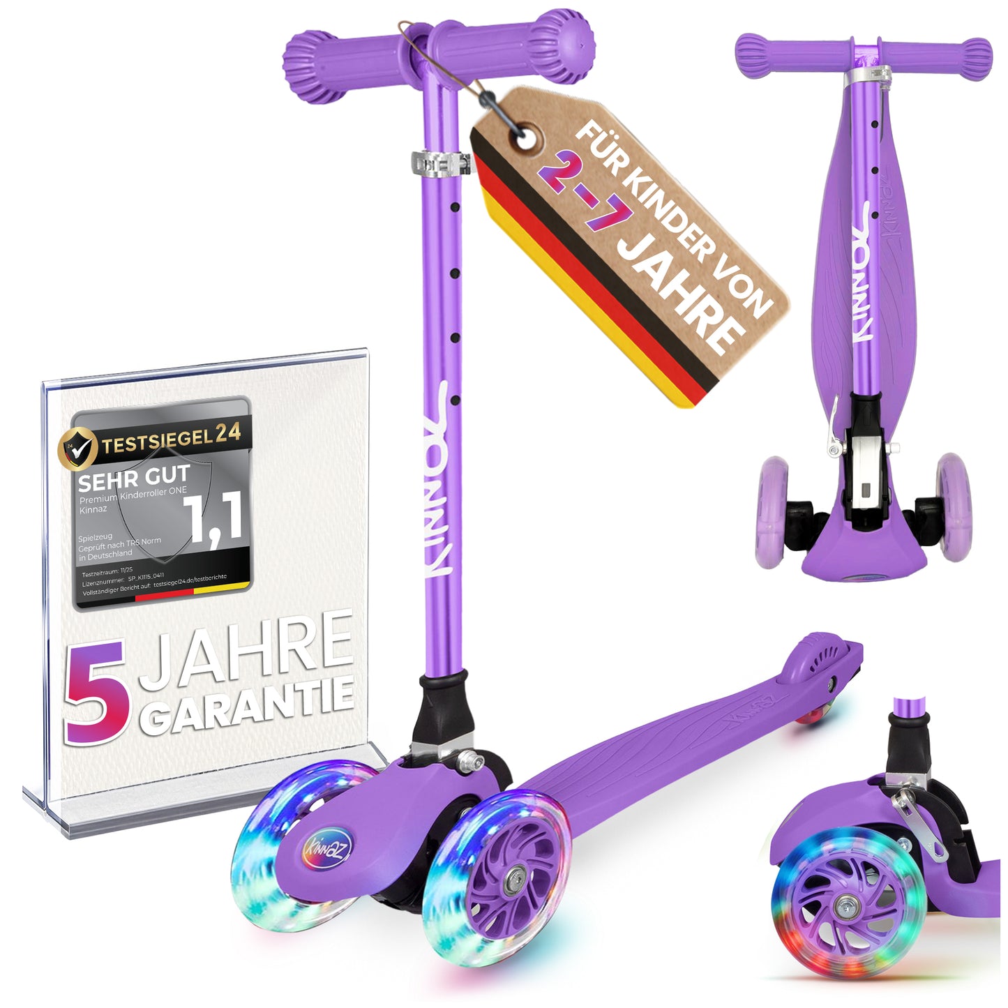 kinnaz ONE, 2 - 6 Jahre, Lila Deluxe, LED Räder
